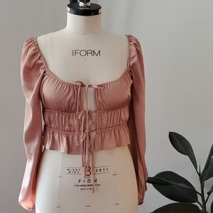 Satin Ruffle puffy sleeve top